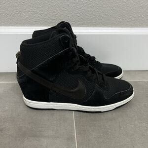 Nike Dunk Sky Hi Womens 8 Black Hidden Wedge Suede Mesh Sneaker Shoes 644877-001